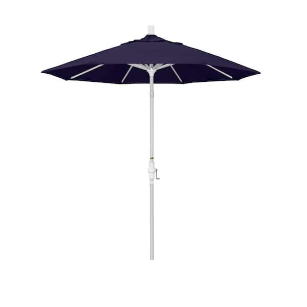 California Umbrella 7.5 ft. Matted White Aluminum Market Patio Umbrella Collar Tilt Crank Lift in Captains Navy Pacifica Premium