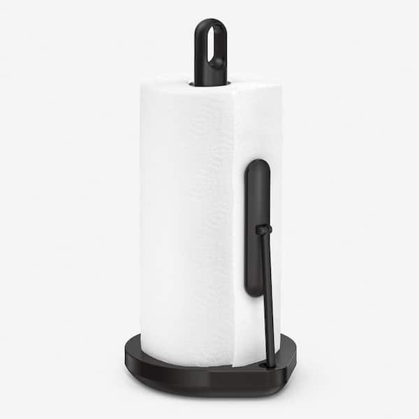 Adrinfly Precision-Tuned Tension Arm Countertop Black Stainless Steel Paper Towel Holder with Finger Loop