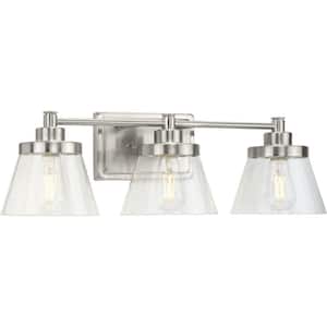 Hinton 24.5 in. 3-Light Brushed Nickel Clear Seeded Glass Farmhouse Bath Vanity Light