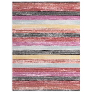 Patio Sofia Estelle Red/Pink 8 ft. x 10 ft. Abstract Indoor/Outdoor Area Rug