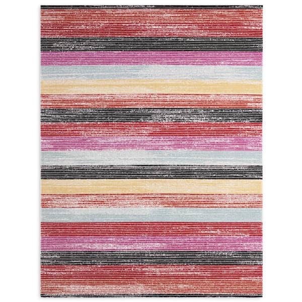 Nicole Miller Patio Sofia Estelle Red/Pink 8 ft. x 10 ft. Abstract Indoor/Outdoor Area Rug