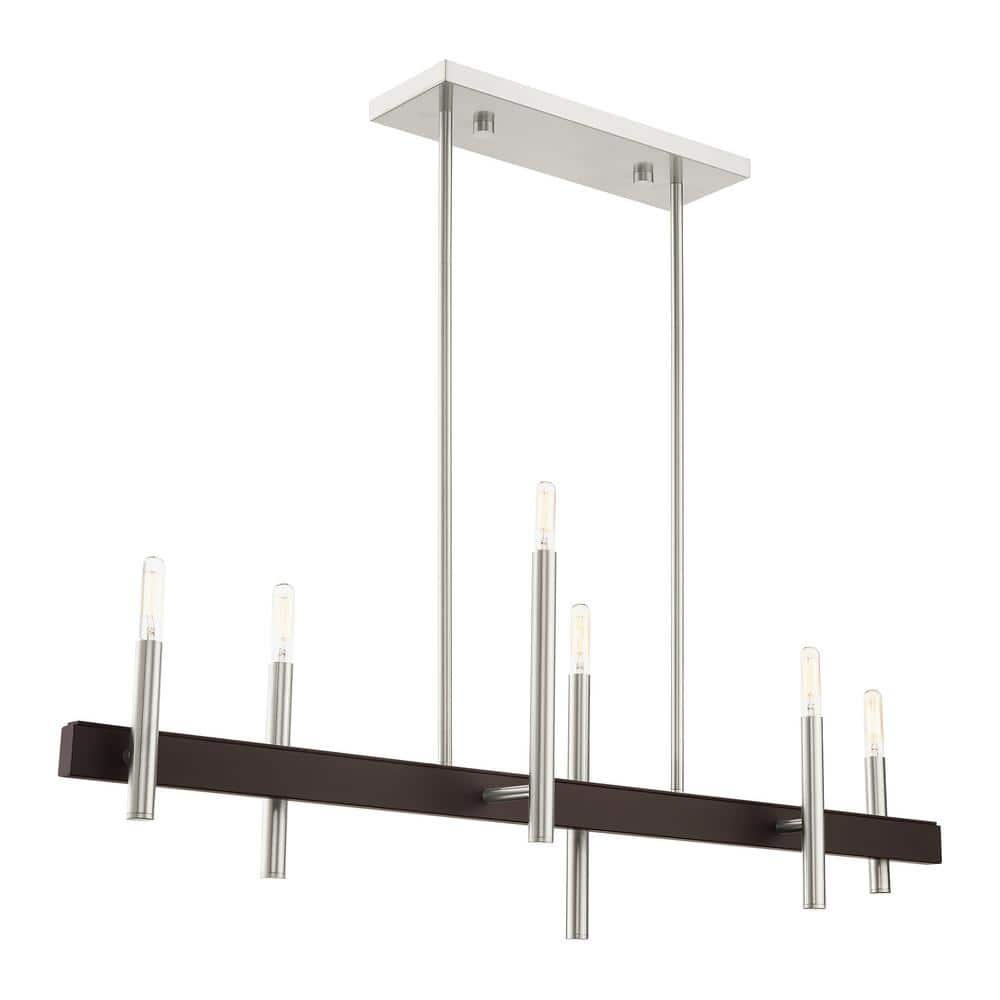 Elegant 6-Light Brushed Nickel & Crystal Chandelier with Bronze Accents