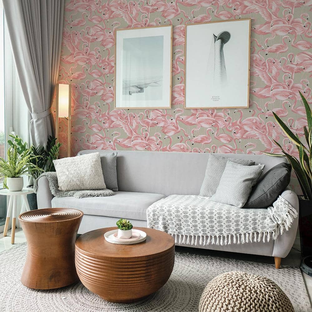 Ballerina Pink Flamingo Vinyl Peel and Stick Wallpaper Roll