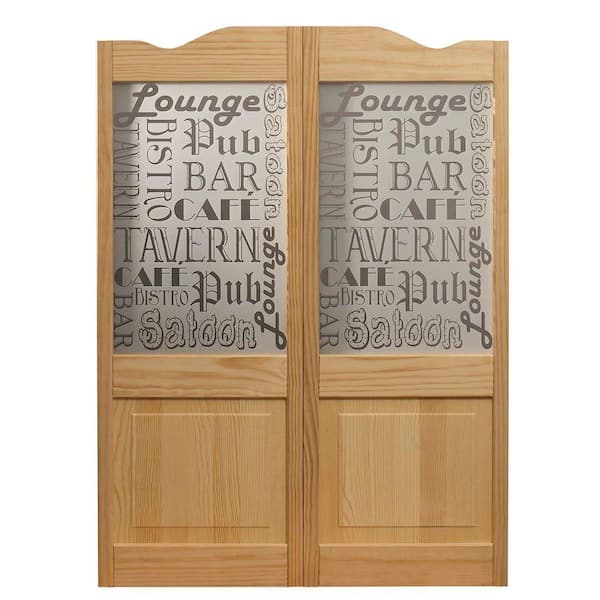 Pinecroft 32 in. x 42 in. Pub Decorative Glass Over Wood Raised Panel Saloon Door