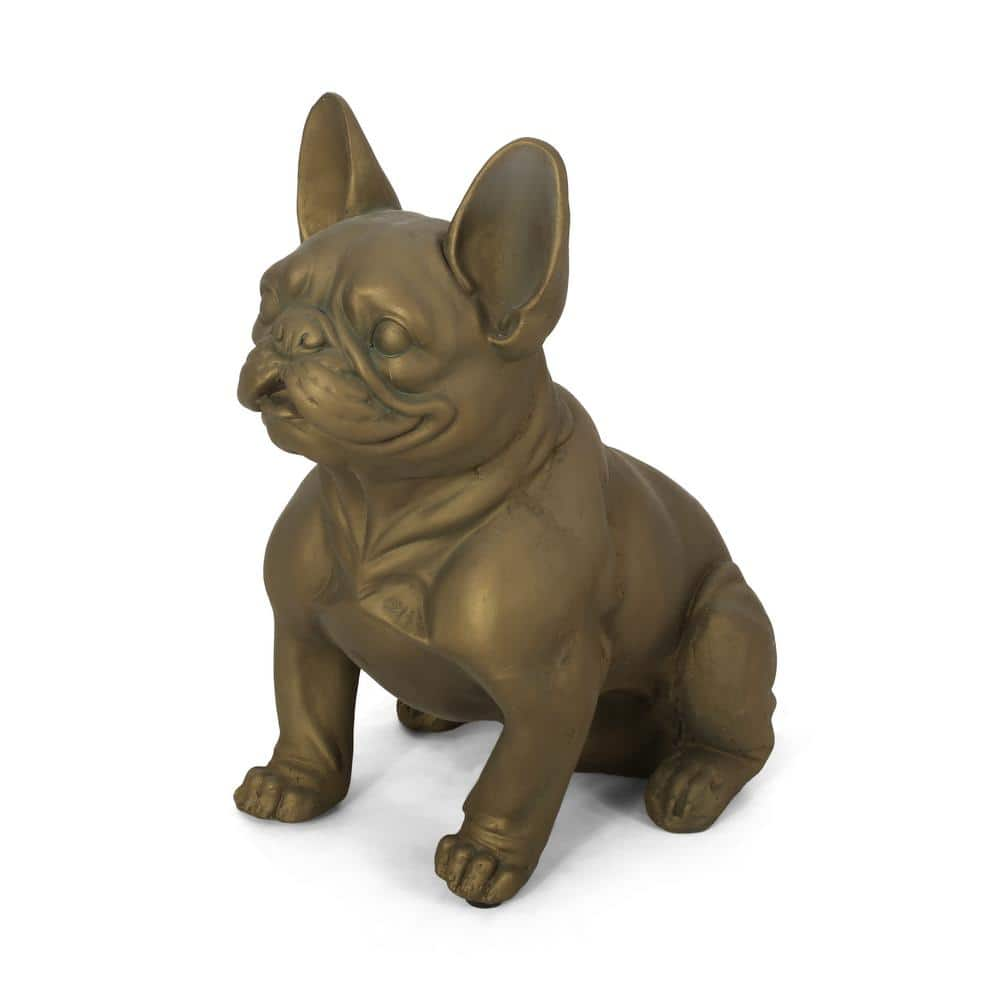 Noble House Delamore Outdoor French Bulldog Garden Statue in Rustic Gold