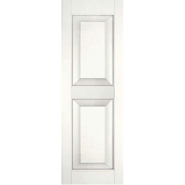 Ekena Millwork 12 in. x 29 in. Exterior Real Wood Sapele Mahogany Raised Panel Shutters Pair White