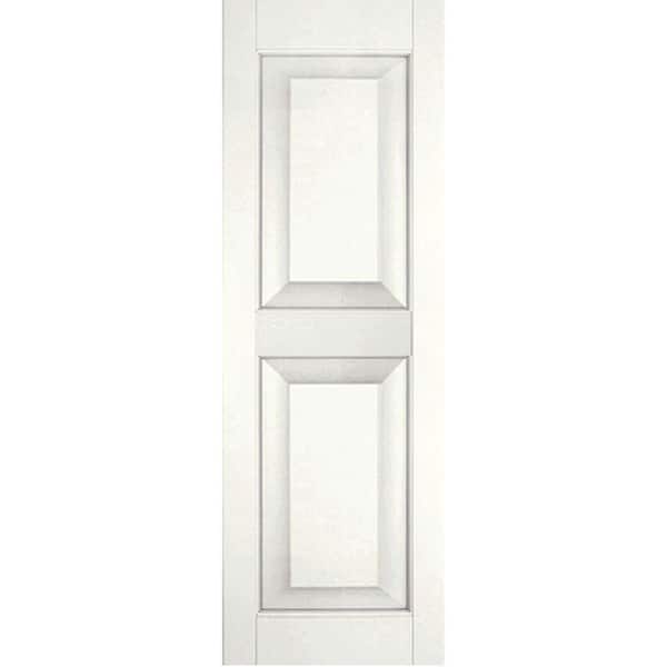 Ekena Millwork 12 in. x 38 in. Exterior Real Wood Pine Raised Panel Shutters Pair White