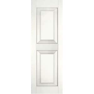 12 in. x 58 in. Exterior Real Wood Pine Raised Panel Shutters Pair White