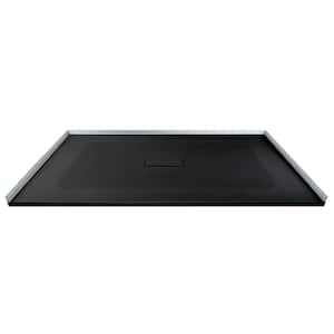 Zero Threshold 51 in. L x 40 in. W Customizable Threshold Alcove Shower Pan Base with Center Drain in Black