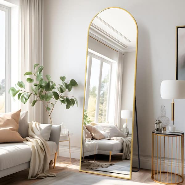 21 in. W x 64 in. H Modern Full-Length Arched Metal Frame Gold Mirror