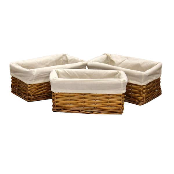 Willow Wicker Rectangular Storage Basket with Removable Washable Liner 