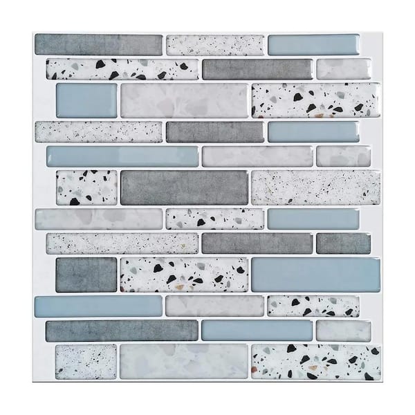 Yipscazo 12 in. x 12 in. Blue Vinyl Peel and Stick Backsplash Tiles for Kitchen ( 10-Pack/10 sq. ft. )