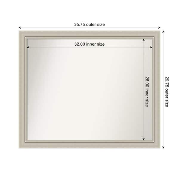 Amanti Art Romano Silver Narrow 35.75 in. x 29.75 in. Custom Non-Beveled Wood Framed Bathroom Vanity Wall Mirror