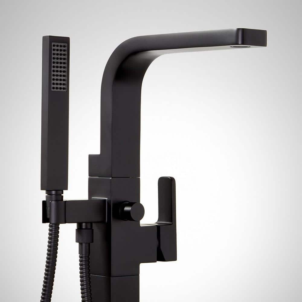 Matte Black Floor Mounted Bathtub Faucet with Handshower