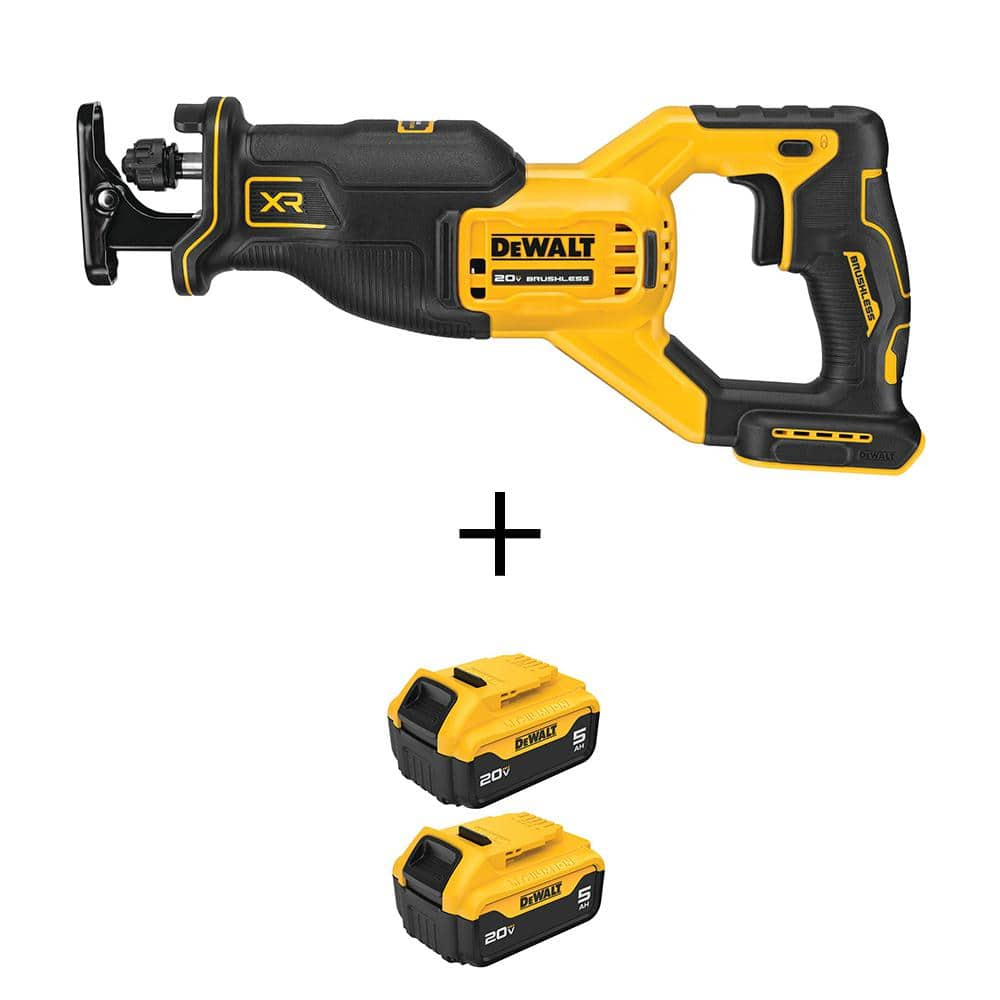 20V MAX Lithium-Ion Cordless Brushless Reciprocating Saw with (2) 20V MAX Premium Lithium-Ion 5.0 Ah Battery-Packs -  DEWALT, DCS382BWCB205-2