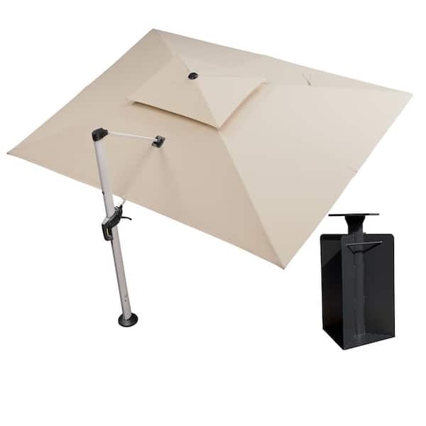 PURPLE LEAF 10 ft. x 13 ft. High-Quality Aluminum Cantilever Polyester Outdoor Patio Umbrella with Base in Ground, Beige