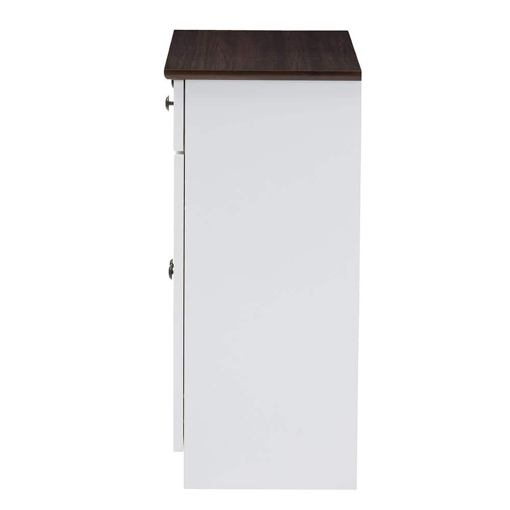 Lauren White and Dark Brown Buffet Kitchen Cabinet with Two Doors and Drawers