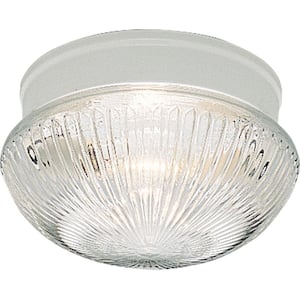 2-Light White Flush Mount with Clear Prismatic Glass