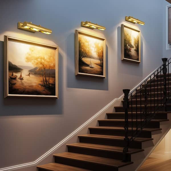 24 in. 4-Light Brass Dimmable LED Picture Light with Bulbs, Adjustable Up and Down, for Display, Wall, Artwork, Gallery