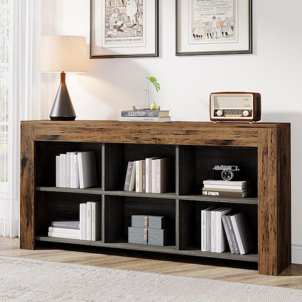 BYBLIGHT Eulas 31.5 in. Tall Brown Engineered Wood 3-Shelf Accent Bookcase Bookshelf with 6-Cube Open Shelf for Home Office