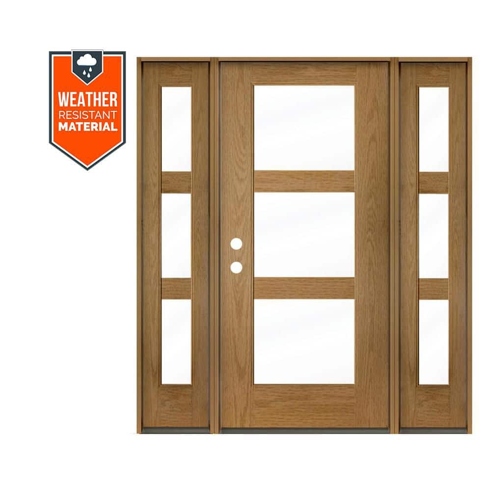 BRIGHTON Modern 64 in. x 79 in. 3-Lite Right-Hand/Inswing Clear Glass Bourbon Stain Fiberglass Prehung Front Door DSL price history on PriceWatchPro