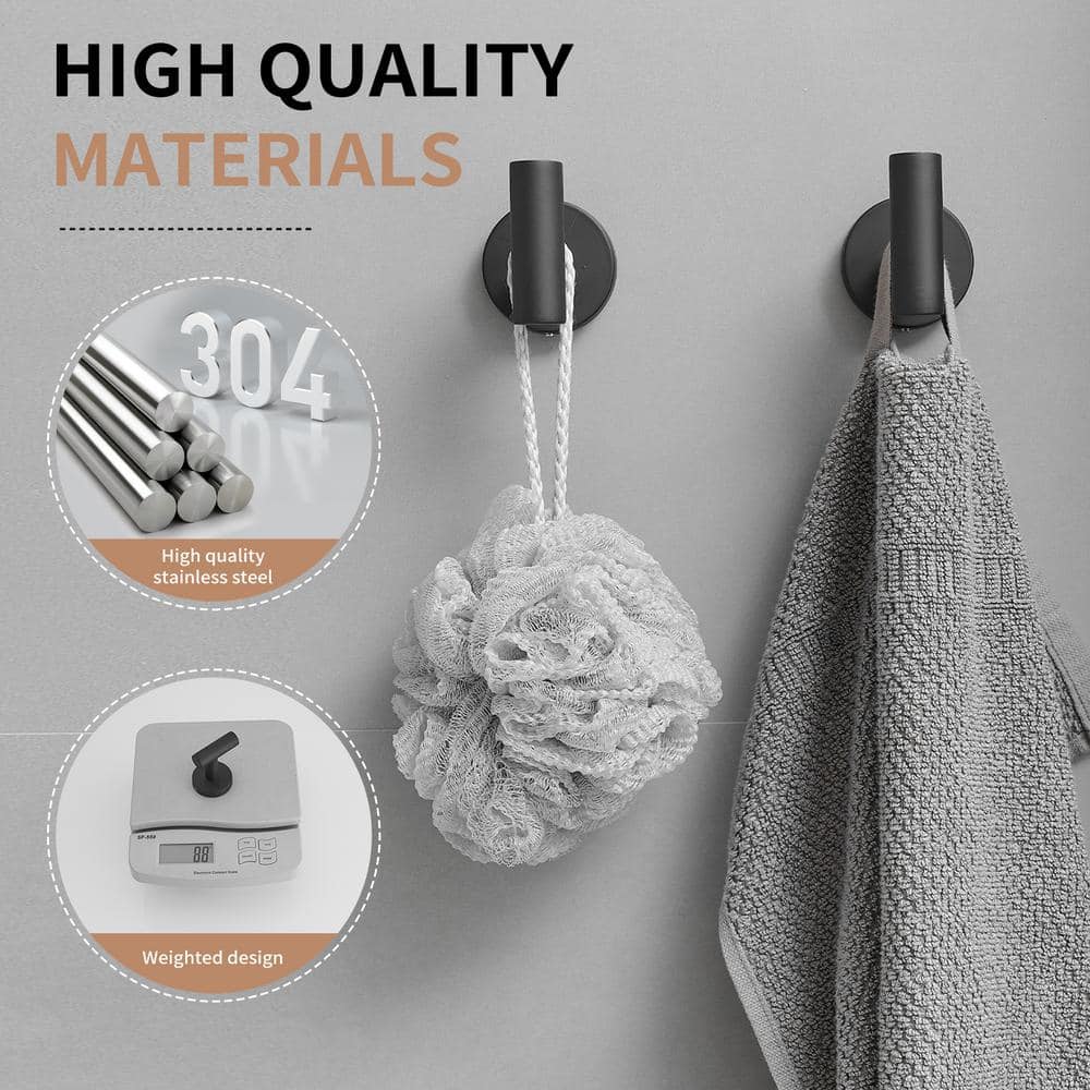 Matte Black Stainless Steel Wall Mount Towel Hooks, Set of 4