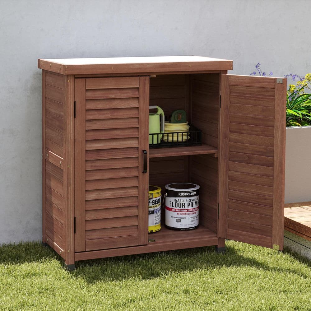 31 in. W x 17 in. D x 36 in. H Brown Hemlock Wood Outdoor Storage Cabinet W