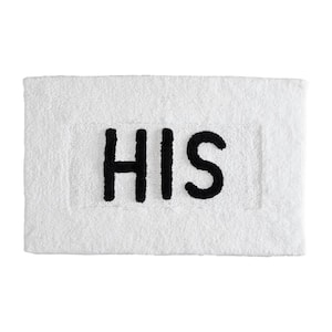 Novelty "His" White 21 in. x 34 in. 100% Cotton Bath Rug