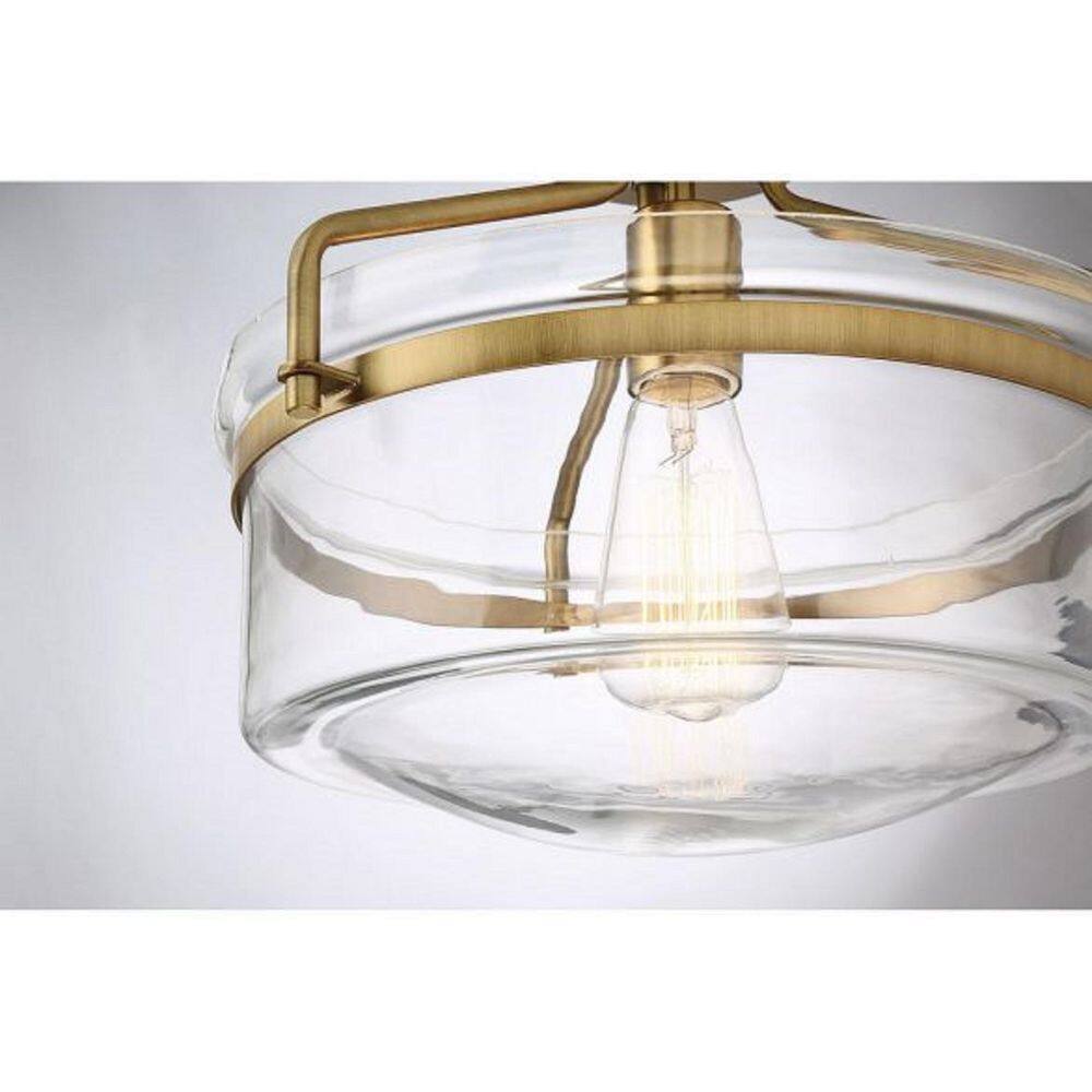 Meridian 13" Natural Brass and Clear Glass Semi-Flush Ceiling Light