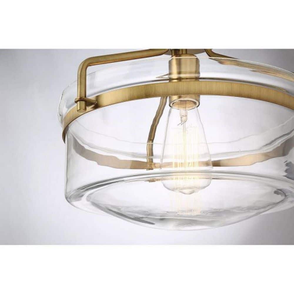Meridian 13" Natural Brass and Clear Glass Semi-Flush Ceiling Light