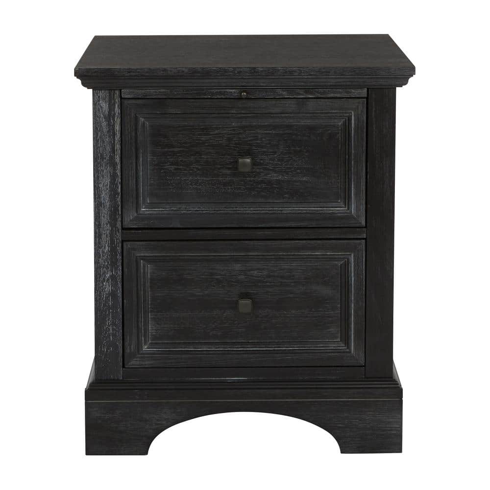 Rustic Black Mahogany 2-Drawer Nightstand with Tray