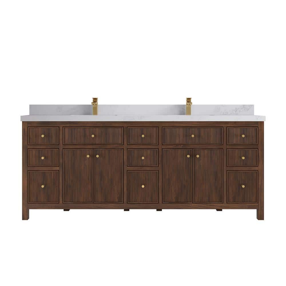 Sonoma Teak 84 in. Double Sink Freestanding Dark Walnut Bath Vanity with Calcutta Nuvo Quartz Top Unassembled price history on PriceWatchPro