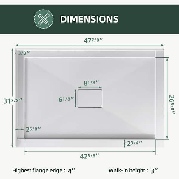 Moca 48 in. L x 32 in. W Corner Double Threshold Acrylic Shower Pan Base with Center Drain Cover Shower Tray in White
