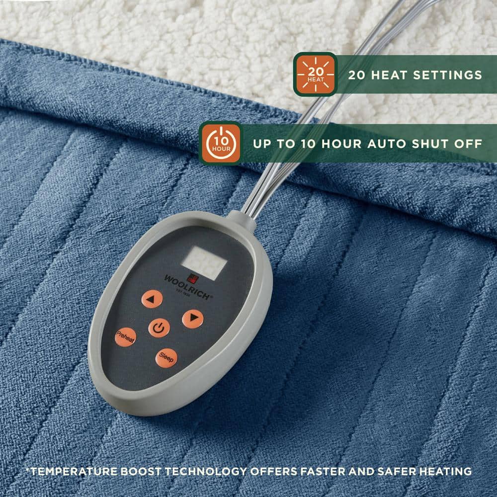 Sapphire Blue Twin Reversible Heated Plush to Berber Blanket