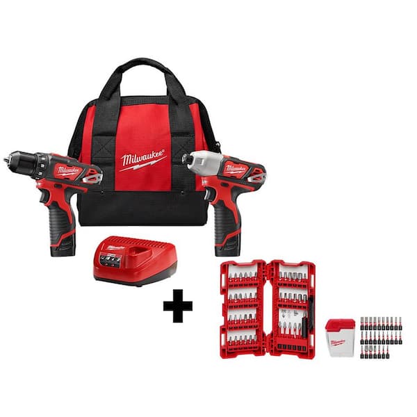 M12 12V Lithium-Ion Cordless Drill Driver/Impact Driver Combo Kit (2-Tool) with SHOCKWAVE Driver Bit Set (70-Piece)