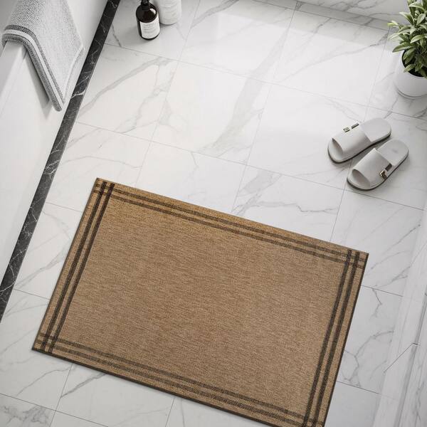 Haven 2 ft. x 3 ft. Natural Border Striped Washable Easy Jute Modern Indoor Outdoor Area Rug