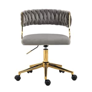 Modern Velvet Metal Frame Swivel Ergonomic Upholstered Task Chair in Gray with Adjustable Height (set of 1)