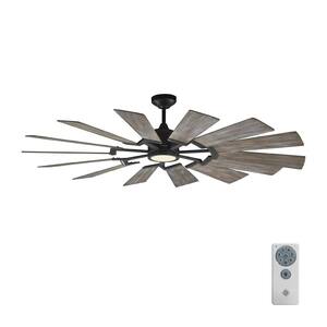Prairie 62 in. LED Indoor/Outdoor Aged Pewter Ceiling Fan with Light Grey Weathered Oak Blades, Light Kit and Remote