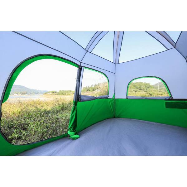 Green 6 Person Camping Tent with 4 Large Mesh Windows for