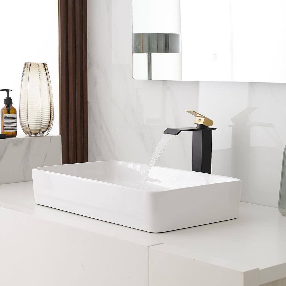 Matte Black and Gold Single Handle Vessel Sink Faucet