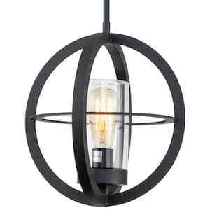 1-Light Matte Black Global Outdoor Pendant Light with Clear Glass Tube