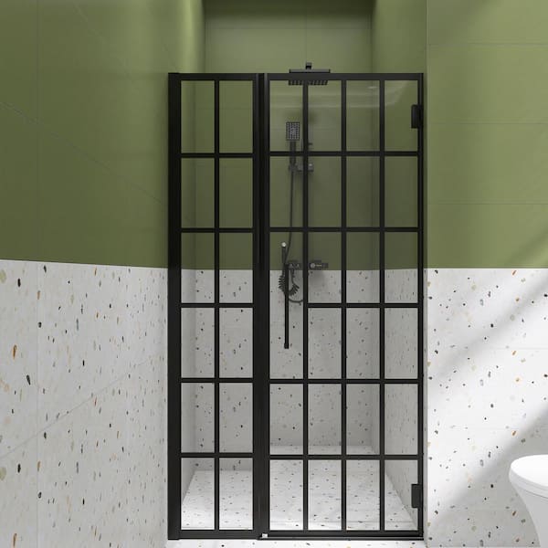 Unbranded 40 in. W x 72 in. H Pivot Frameless Shower Door in Matte Black Finish with Clear Glass