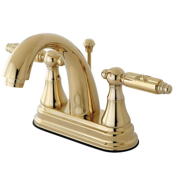Kingston Brass Georgian 4 in. Centerset 2-Handle Bathroom Faucet with Brass Pop-Up in Polished Brass