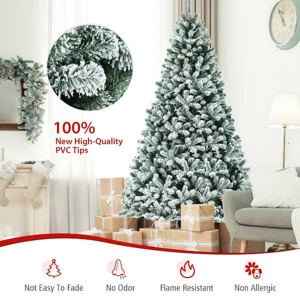 Gymax 8 ft. Pre-lit Snow Flocked Artificial Christmas Tree with