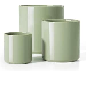 Mid-Century 10.05 in. L x 10.05 in. W x 10.05 in. H Reactive Glaze Summer Green Ceramic Round Indoor Planter (3-Pack)