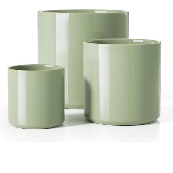 ITOPFOX Mid-Century 10.05 in. L x 10.05 in. W x 10.05 in. H Reactive Glaze Summer Green Ceramic Round Indoor Planter (3-Pack)
