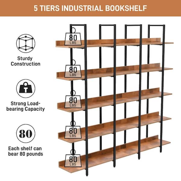 aisword Vintage Industrial 5 Tier Ladder Bookcase Open Bookshelf