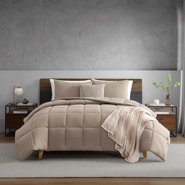 Solid Reversible Urban Obmre 5-Piece Brown Microfiber Full/Queen Comforter Set