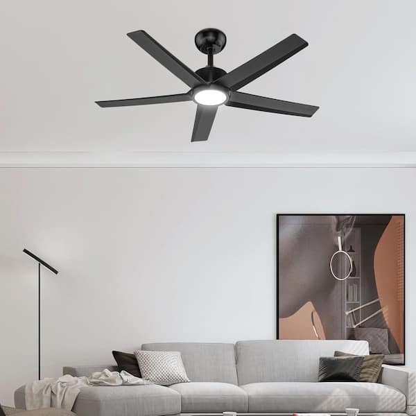 W5 44 in. LED Light Black Ceiling Fan with Remote, Reversible Quiet DC Motor for Bedroom Dining Living Room