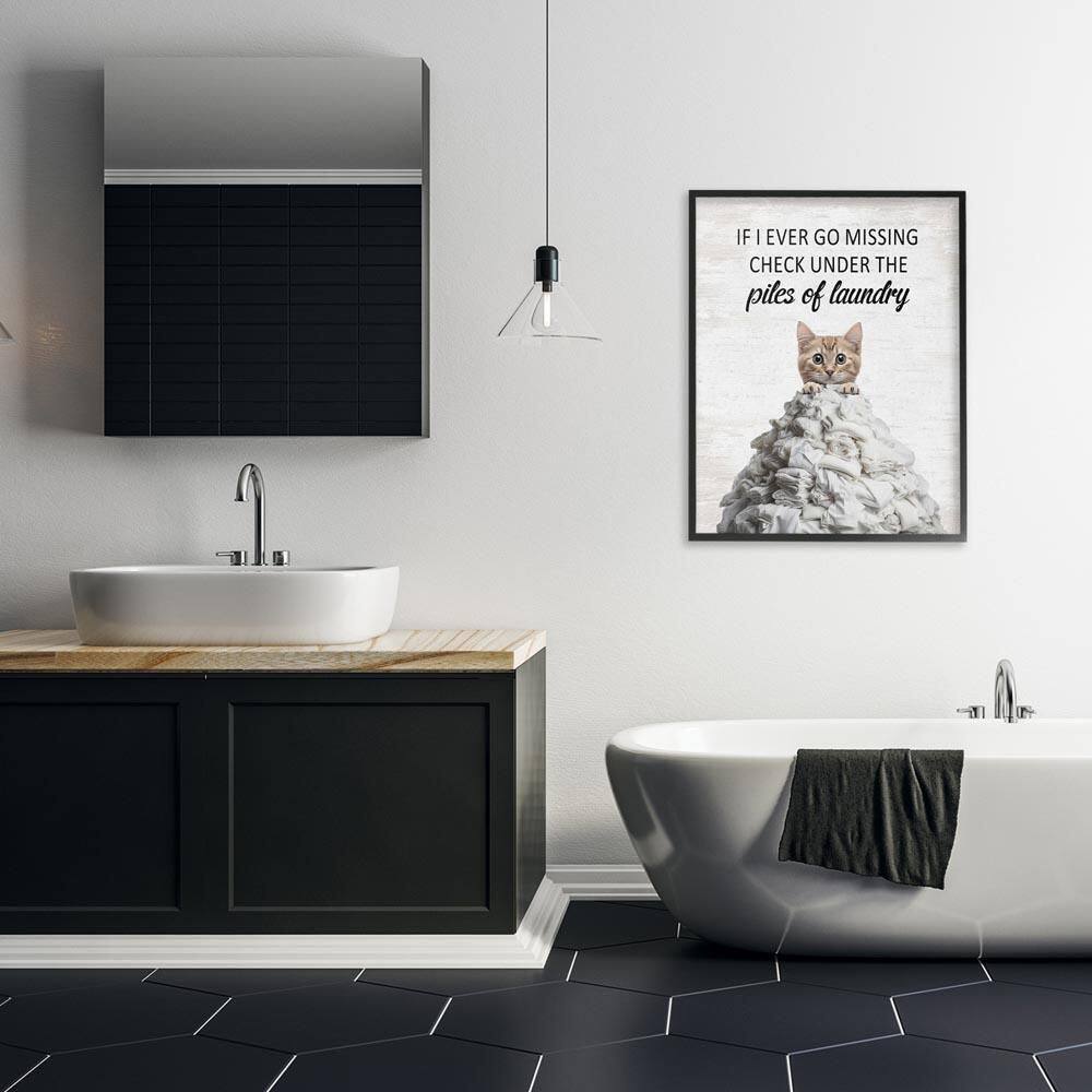 Piles Of Laundry Cat by Lettered and Lined Black Framed Typography Giclee Art Print 30 in. x 24 in. price history on PriceWatchPro